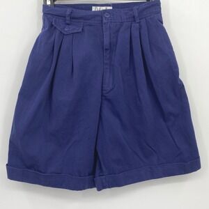 Rafaella Women Blue Pleated High Rise Cuffed Bermuda Shorts Size 10 Vintage, VTG